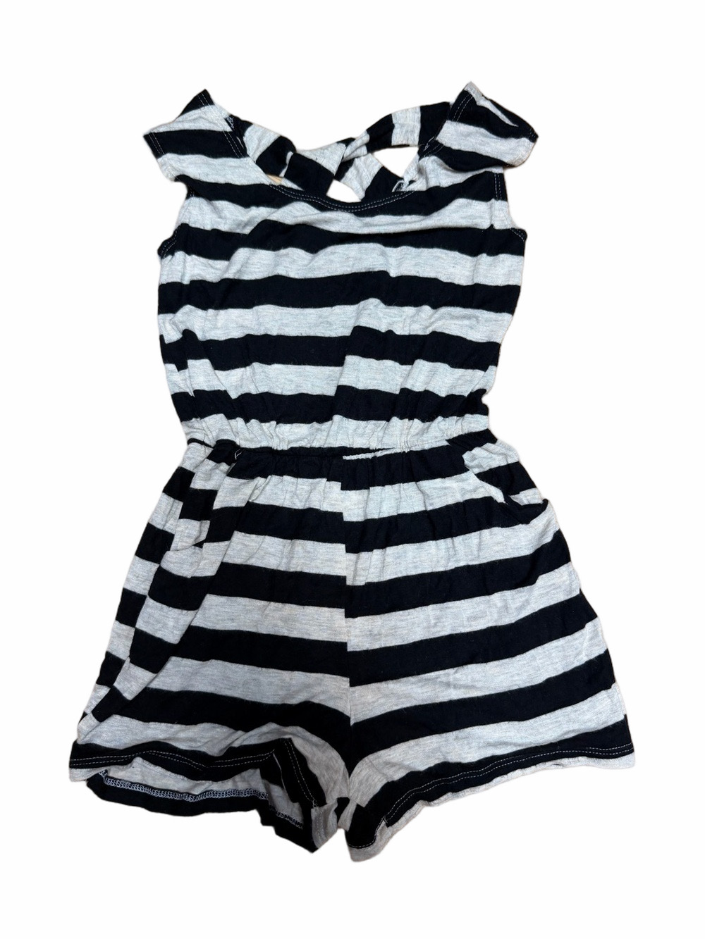 BTween Girls Medium 10/12 Black Gray Stripe Cutout Back Knit Romper